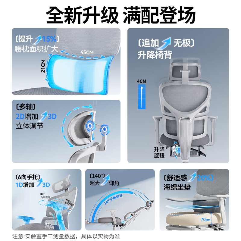 灰色【椅背升降+3D扶手+脚踏】