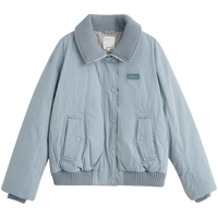 茵曼针织立领飞行员夹克羽绒服2025冬女装厚保暖外套 浅蓝色 L