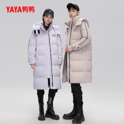 鸭鸭羽绒服 女长款2025冬季加厚时尚保暖外套魔术贴设计中长款外套