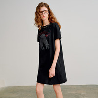 初语 蜡染风 棉质连衣裙 中长裙 深灰 M