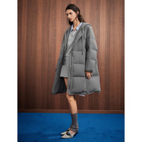 ELLE90白鸭绒撞色连帽中长款羽绒服女2025冬季新款保暖宽松外套 中灰