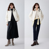 ELLE90白鸭绒撞色设计感短款羽绒服女2025冬季新款通勤休闲外套 白色