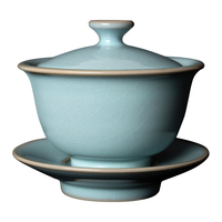 弘宝 汝窑三才盖碗 盖碗茶杯单杯 汝窑天青盖碗大号200ml 品茗杯泡茶碗 手工作冰裂开片