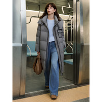 ELLE90白鸭绒灰色立领长款羽绒服女2025冬新款宽松通勤高级感外套 中灰