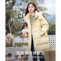 香影 X.YING黄色连帽羽绒服女中长款2025冬季新款白鸭绒高级感小个子外套 黄色