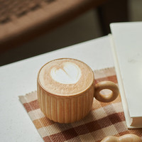 肆月手作咖啡杯复古粗陶杯子家用拿铁拉花杯陶瓷杯