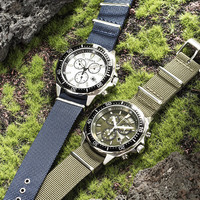 CITIZEN 男士光动能尼龙表带三眼计时运动休闲防水腕表 AT2500-19A 43.3mm