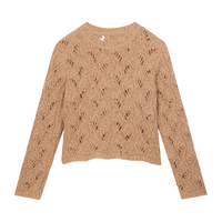 ERDOS 羊毛羊驼毛镂空圆领长袖套衫宽松时尚毛衣女针织衫 浅驼 1