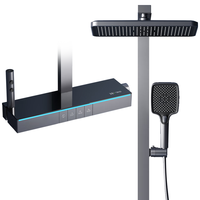 摩恩曼系列恒温花洒套装数显增压淋浴花洒全套氛围灯钢琴按键玻璃M801 M808-护肤除氯按摩【枪灰冷热】