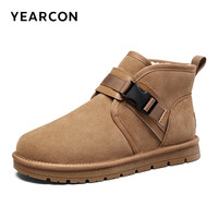 意尔康 男鞋时尚加绒保暖短筒雪地靴户外休闲棉靴 96125W驼色