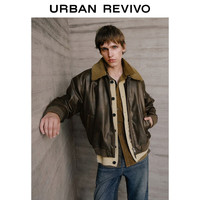 UR2025冬季新款男装琥珀流光风拼接毛领夹克外套UML150067 深棕绿