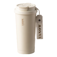 VANOW保温杯咖啡杯陶瓷内胆女士高颜值水杯男不锈钢吸管高档杯子 奶芙白-316不锈钢(经典款) 500ml