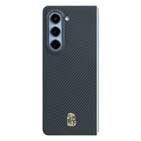 PinJoy 三星fold5手机壳ZFOLD4折叠凯夫拉fold三星w24芳纶纤维碳纤维保护套超薄防摔全包简约商务男 【心系天下款】精孔/稀缺细纹600D-金标 【单独后壳】三星Z FOLD