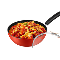 美亚（MEYER）红色系列多用途炒锅24cm 煎蛋牛排不粘锅炒菜锅平底燃气灶电磁炉 【红色带盖】不粘锅 24cm