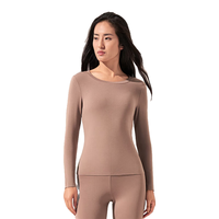 曼妮芬【舒暖】曼妮芬抗菌保暖内衣男士套装女含羊毛本命年红秋衣裤 咖色【女款-锁边圆领】 （不含羊毛） L 女士165 套装