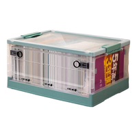 友耐（YOUNAL） 可折叠收纳箱书箱大号带轮侧开衣物整理箱储物箱透明塑料箱 侧开门大号【透明 北欧绿】