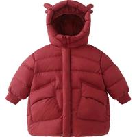 齐齐熊 cicibear儿童羽绒服白鹅绒男童加长加厚羽绒外套保暖冬 新年红 130cm