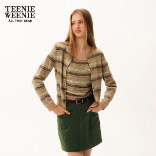TEENIE WEENIE 小熊秋季绵羊毛针织开衫提花毛衣女装 绿色 S