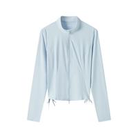 森马（Semir）外套女紧身纯色抽绳上衣小心机2024夏季凉感防晒立领夹克 湖蓝80489 160/84A/M