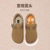 百思图 2025秋冬季勃肯鞋加绒复古休闲女单鞋毛里可选