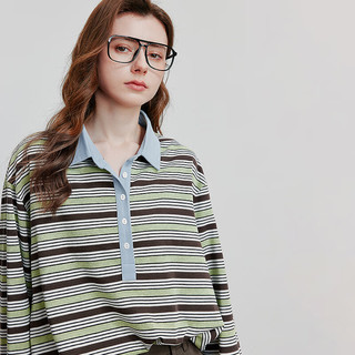 TOYOUTH/初语 初语轻运动撞色T恤女 白绿条纹 M