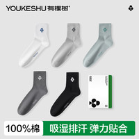 有棵树（YOUKESHU）袜子男士棉质中筒棉袜吸汗防臭休闲男袜25年5双装