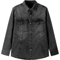 gxgjeans 男装 黑色分割设计时尚水洗翻领牛仔夹克外套男25春新品 黑色 L (175)