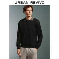 UR UR2025秋季男装商务通勤风撞色翻领长袖马球衫UMF450116 正黑 S