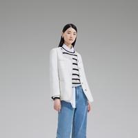 欧时力 黑标系列春装 方领法式珠片花式纱小香风外套女