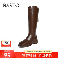 百思图 24冬街头骑士靴粗跟女长靴M5102DG4 咖色 37