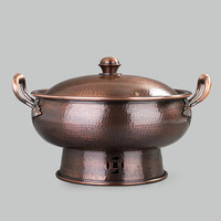 邢水铜艺纯铜电火锅家用加厚多功能火锅老式传统涮羊肉紫铜火锅汤锅 鸳鸯锅【特厚紫铜款】