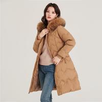 OLRAIN 阿依莲 中长款羽绒服女冬季白鸭绒毛领水波纹收腰商场同款外套