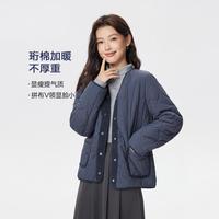 佐丹奴 2025年秋冬拼布门筒V领棉服外套女葫芦绗缝梭织棉衣外套女士