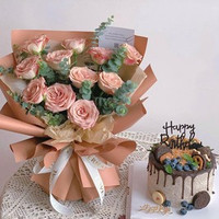 6英寸安佳动物奶油鲜果夹心蛋糕与浪漫鲜花“让爱意