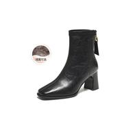 百思图 简约主义 女士通勤粗跟短靴 2025秋冬商场同款