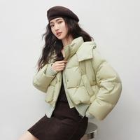 朗文斯汀 2025冬季新款针织拼接设计感连帽外套绿色短款羽绒服