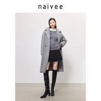 纳薇 冬季高级感慵懒保暖泰迪绵羊毛大衣西装领羊毛外套女