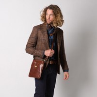 THE BRIDGE 桥牌 手工牛皮经典男士单肩斜挎包商务通勤时尚男包