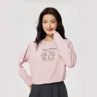 佐丹奴 2025年秋冬元气萌宠主题猫咪印花纯棉T圆领针织长袖T恤女款