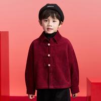 罗蒙 冬季儿童加绒加厚衬衫过年外套男童女童新中式新年装