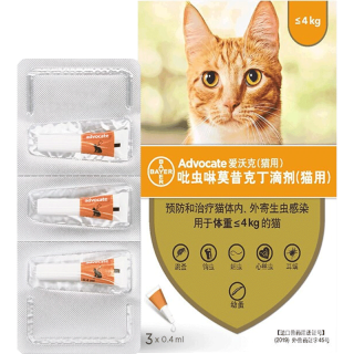 爱沃克 猫咪体内外驱虫药 宠物猫咪成猫幼猫虱子跳蚤钩虫蛔虫耳螨 4kg以下猫用（3支/盒）