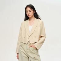 ONLY 秋季秋通勤时尚简约纯色直筒长袖短款休闲西服女