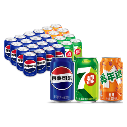 百事 混合口味碳酸饮料 330ml*24（百事16+七喜4+美橙4）