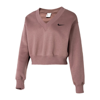 耐克(NIKE)卫衣女装2024春季加绒保暖运动服休闲外套时尚V领短款套头衫 FN3652-208 L