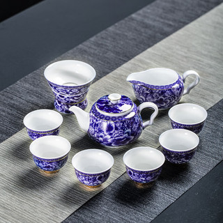 领艺青花满彩茶具套装家用陶瓷功夫茶具整套父亲节金地万花茶壶组 金地万花茶壶组 10头