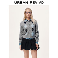 UR2025冬季女装休闲学院菱格纹短款针织开衫UYY950140 冷灰 L