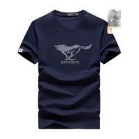 七匹狼短袖T恤男夏季冰爽凉感舒弹棉LOGO印花打底衫弹力圆领短T男装上衣 102深蓝色 190/104A(XXXXL)