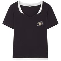Teenie Weenie小熊女装2024年夏季素色撞色假两件T恤ins风修身 煤灰色 155/XS