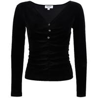 VERO MODA 【v领领型】冬T恤女丝绒质感心型纽扣褶皱设计修身长袖T恤