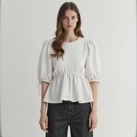 ZARA 女式百搭露背蓬松提花蝴蝶结圆领衬衫